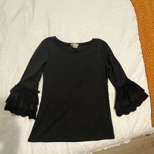 Jade Mackenzie Black Top with Ruffled Sleeves
